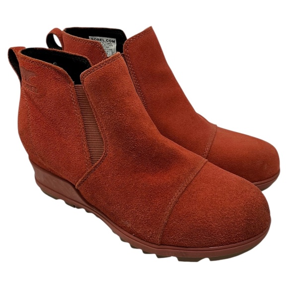 Sorel Evie Wedge Suede Ankle Pull On Boots Burnt Orange Waterproof - Picture 1 of 13